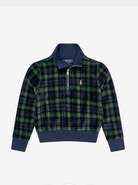 Polo by Ralph Lauren Girl’s Plaid Corduroy Half-Zip Pullover Sweater Pony XL 16